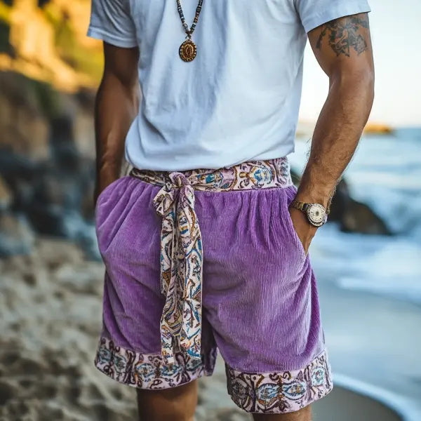 Mens Ethnic Bohemian Comfort Linen Shorts
