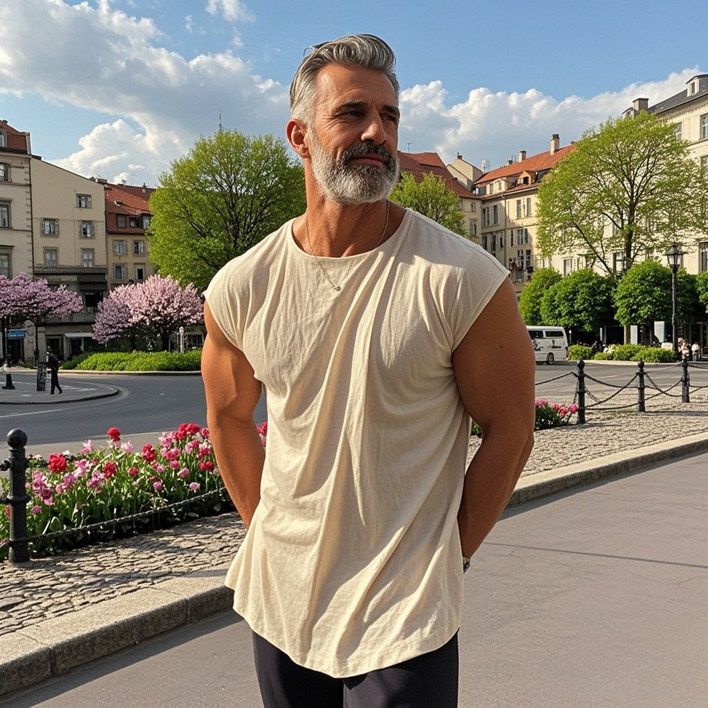 Men's fashionable casual off-white pleated vest