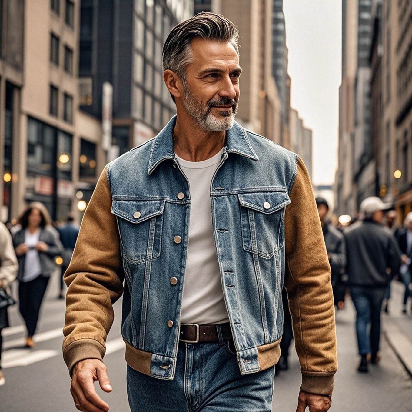 Veste en jean marron décontractée à manches longues pour homme
