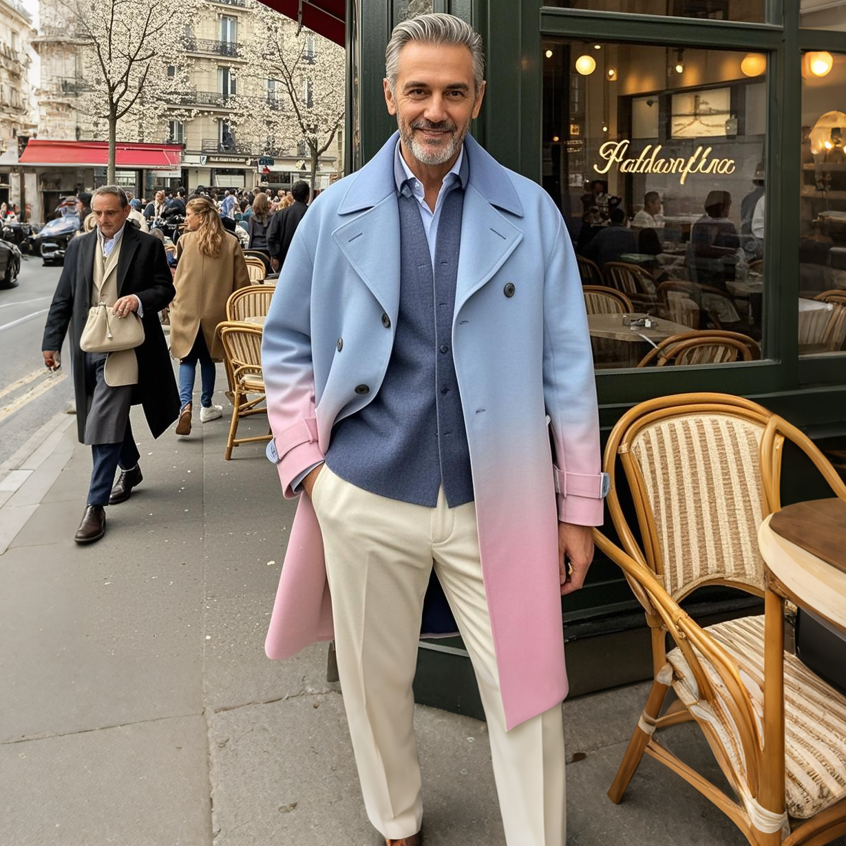 Men's fashionable casual pinkish-blue gradient coat