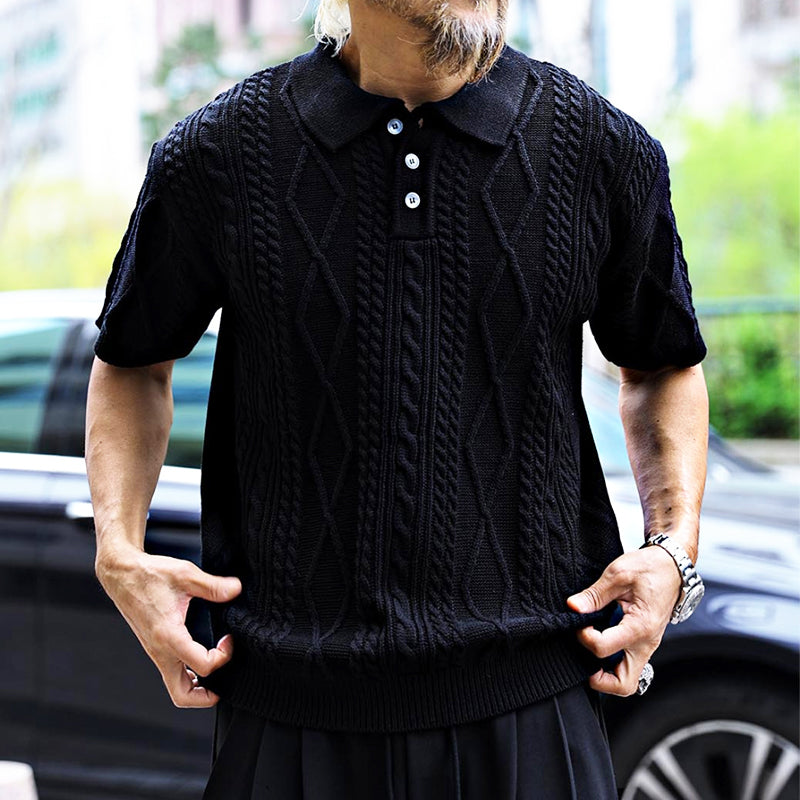 Herren Retro Casual Solid Color Gestricktes Kurzarm-Poloshirt ASW2239D5TO