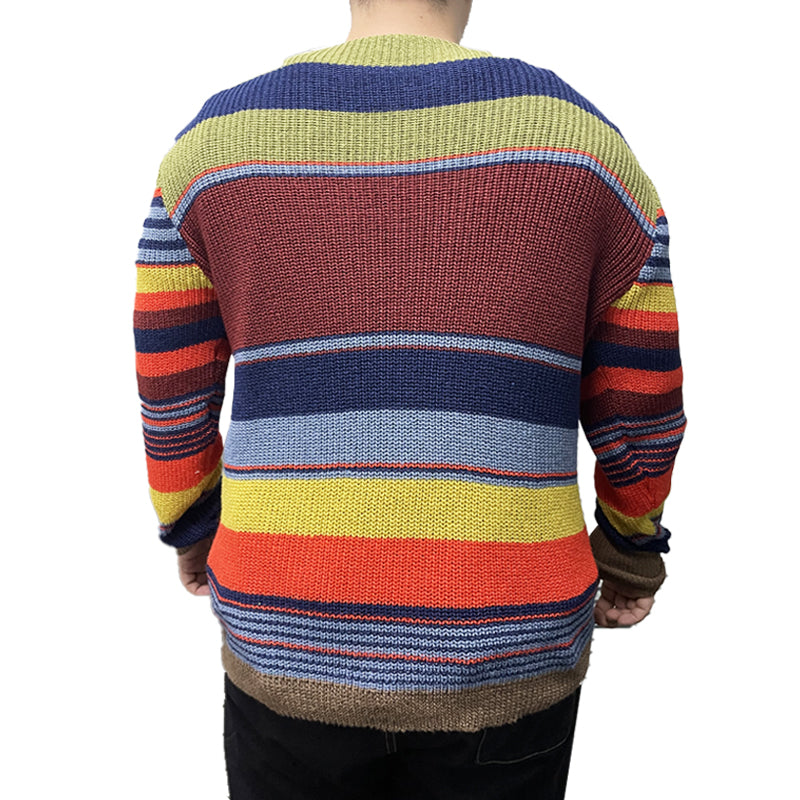 Men's Vintage Rainbow Stripe V-Neck Knit Sweater