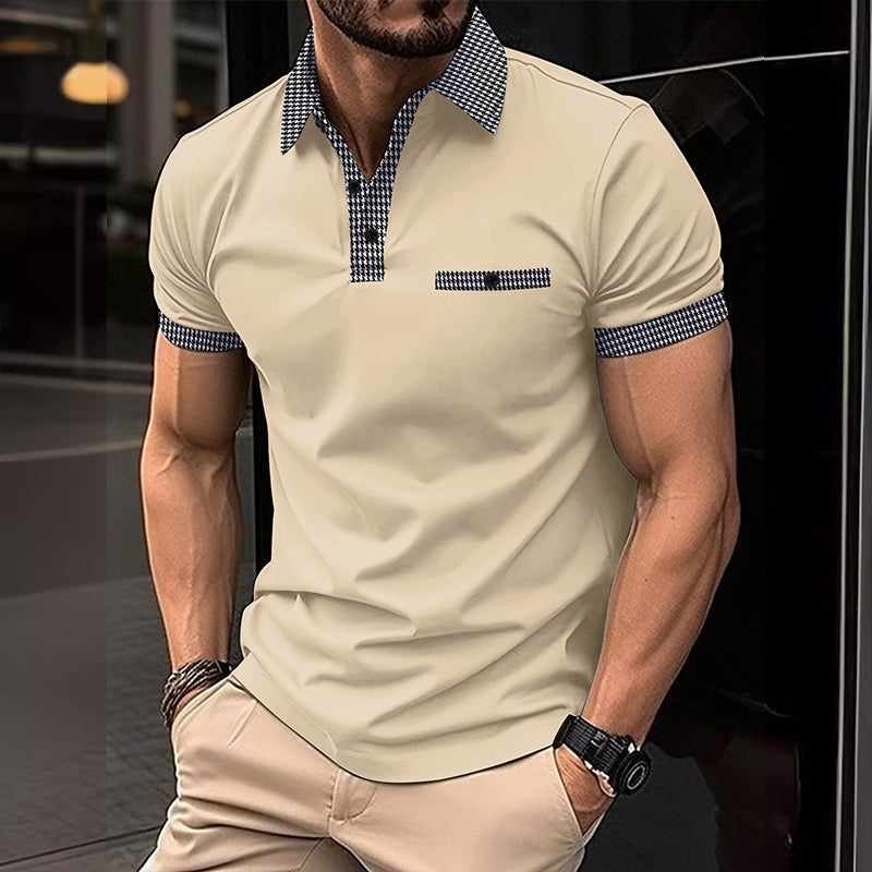 Men's Button Down Colorblock Sports Short Sleeve  Polo Shirt