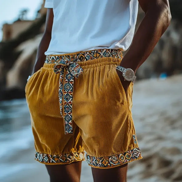 Mens Ethnic Bohemian Comfort Linen Shorts