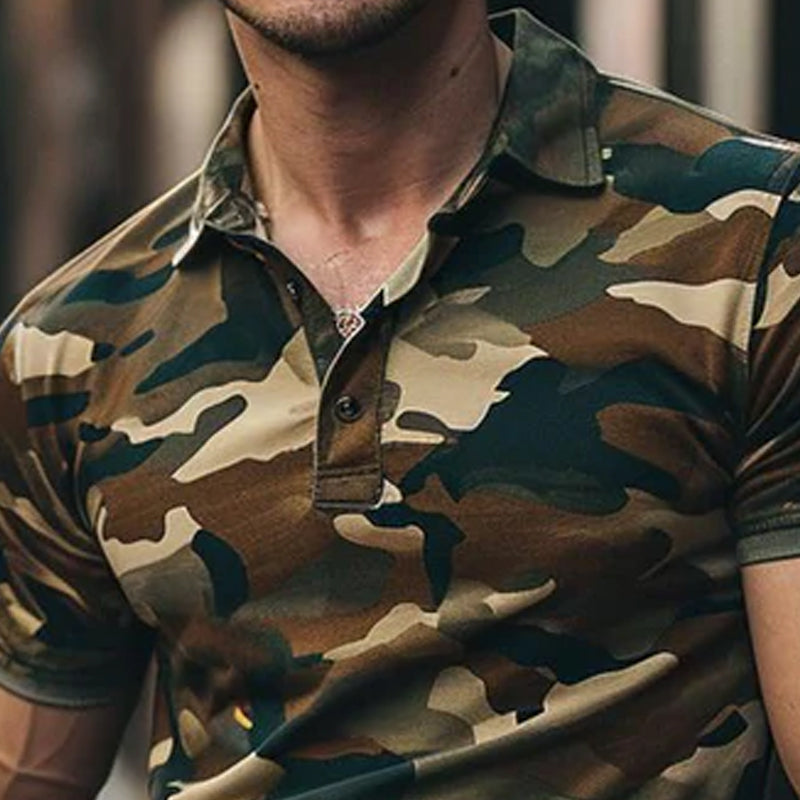 Men's Casual Camo Lapel Short Sleeve Polo Shirt