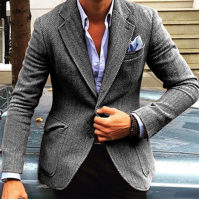 Blazer vintage à revers à chevrons et boutonnage simple pour homme 