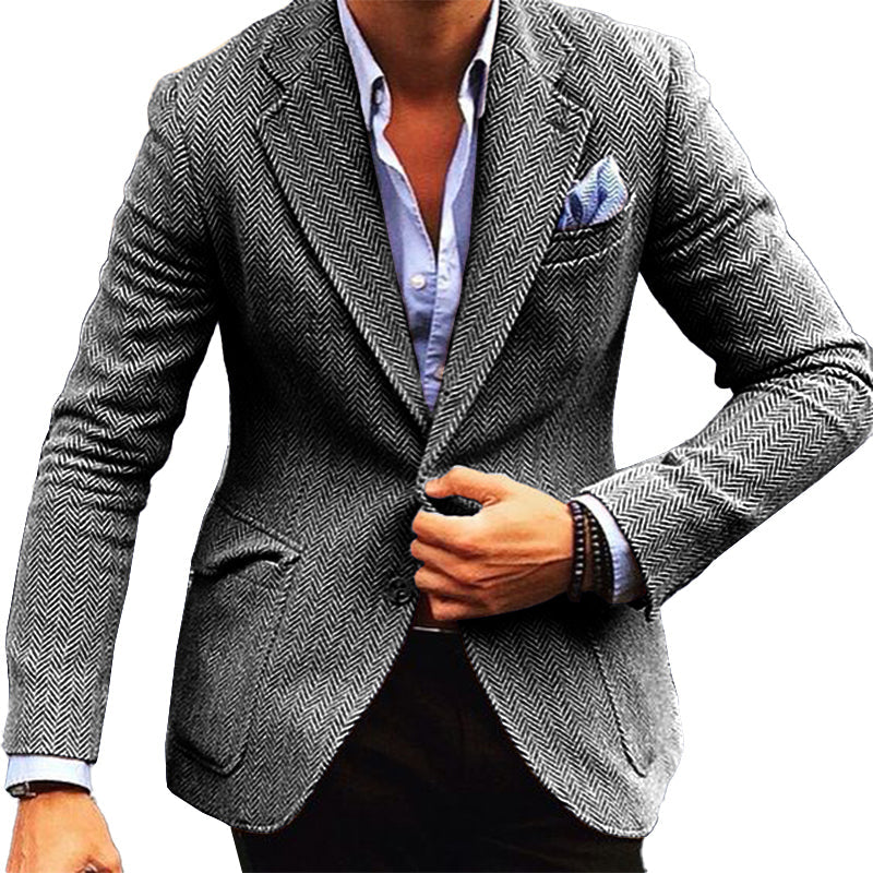 Blazer vintage à revers à chevrons et boutonnage simple pour homme 