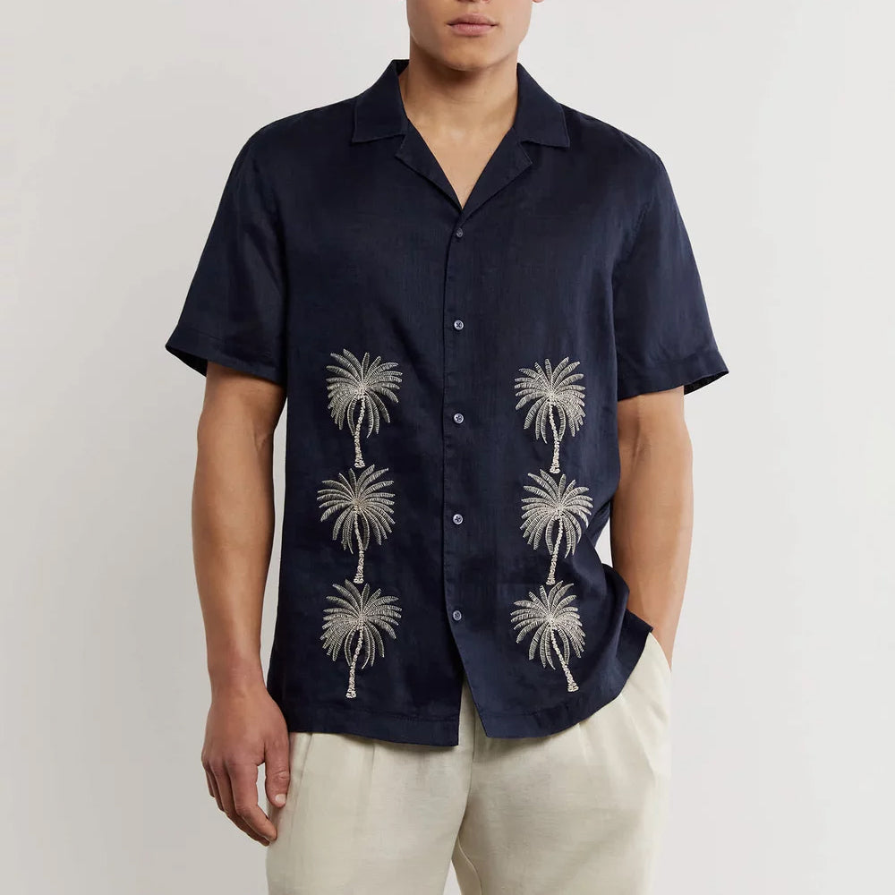 Men's fashionable casual short-sleeved shirt with floral prints