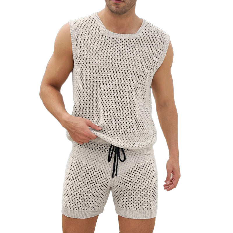 Herren Urlaub Strickweste Shorts Zweiteiliges Set 86642152X
