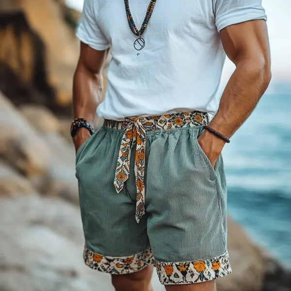Short en lin confortable ethnique bohème pour homme 
