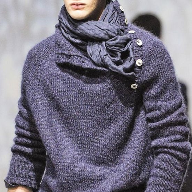 Men's Solid Color Buttons Collar Long Sleeve Sweater
