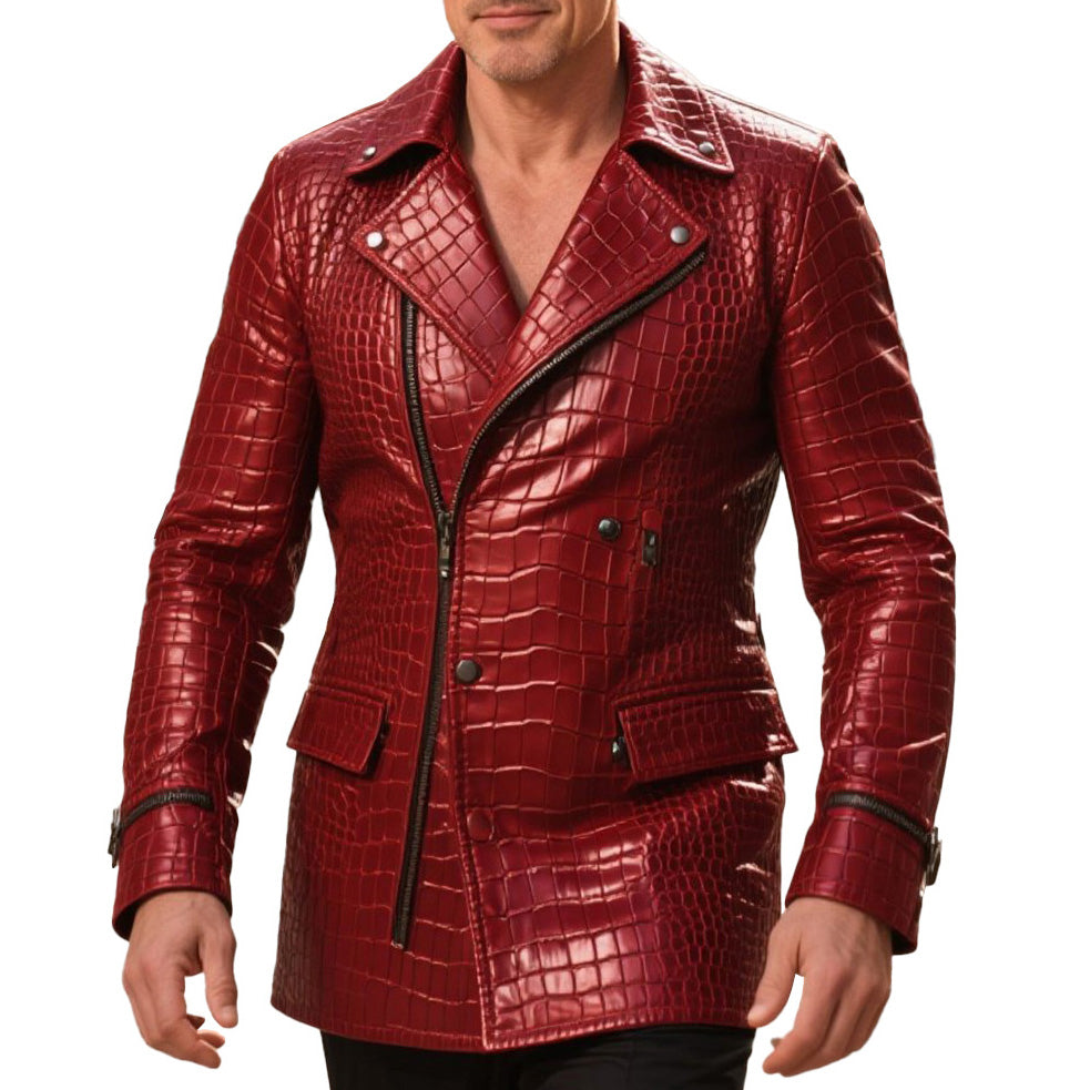 Men's fashionable casual high-end crocodile leather jacket