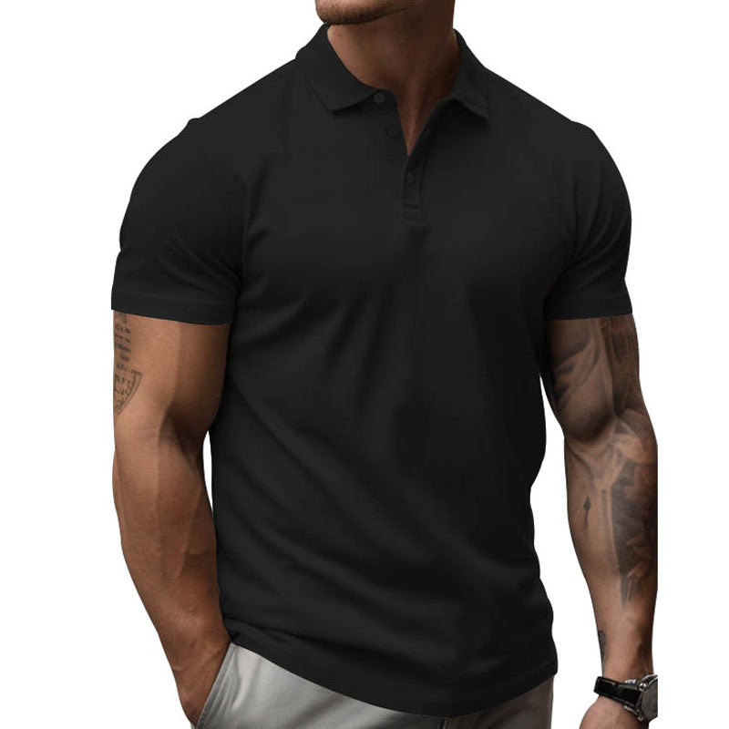 Men's Solid Slim Lapel Short Sleeve Casual Polo Shirt