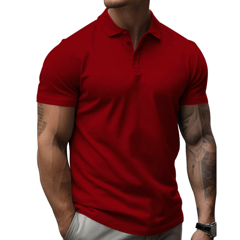 Men's Solid Slim Lapel Short Sleeve Casual Polo Shirt