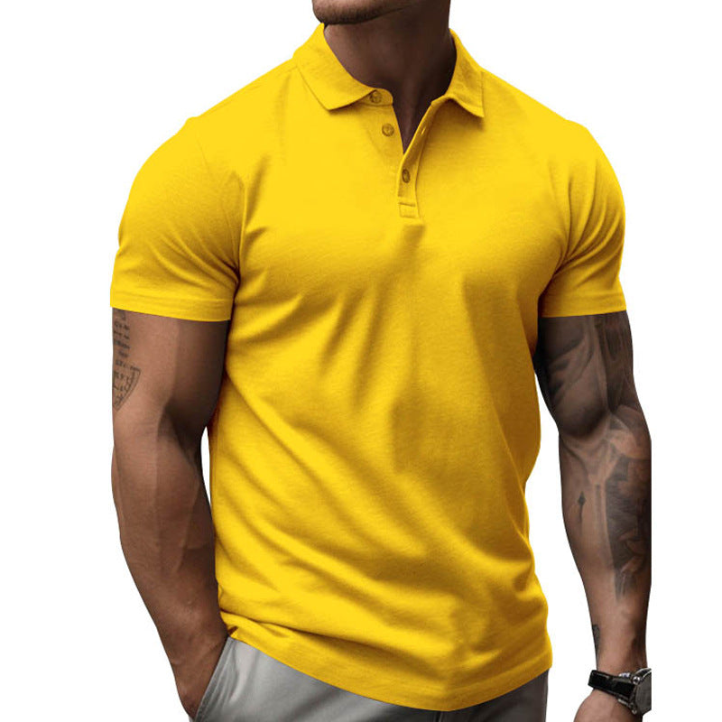 Men's Solid Slim Lapel Short Sleeve Casual Polo Shirt