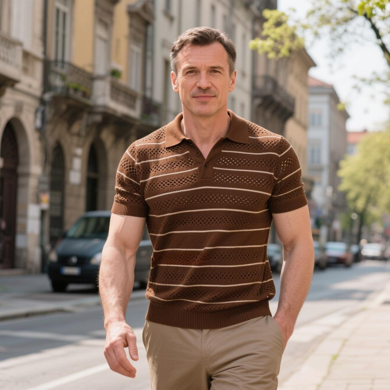 Modisches, lässiges Poloshirt mit Streifen und Farbblockierung für Herren