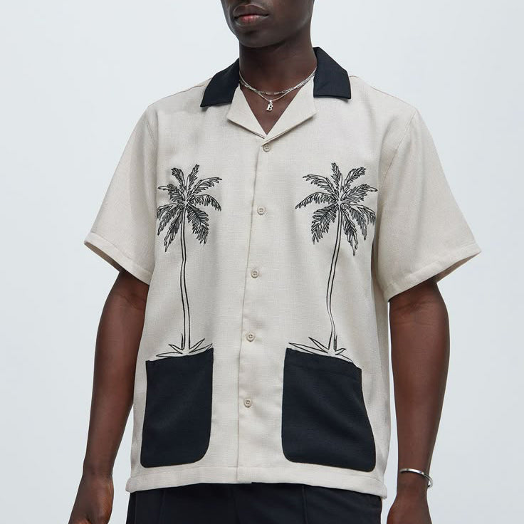Men's fashionable casual short-sleeved shirt with floral prints