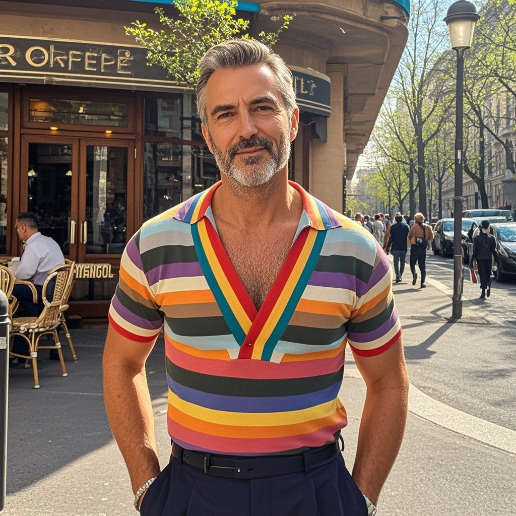 Modisches lässiges Poloshirt mit Regenbogenstreifen für Herren