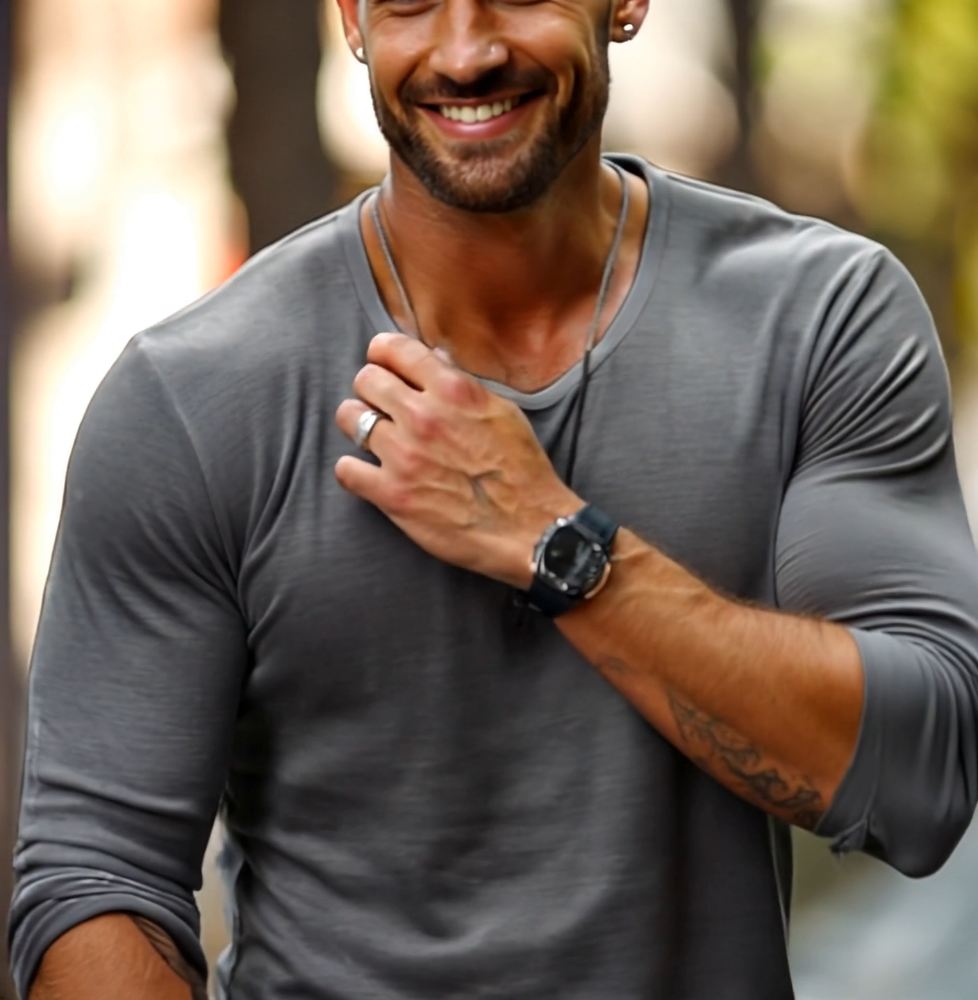 Men's Casual Solid Color Round Neck Long Sleeve T-Shirt