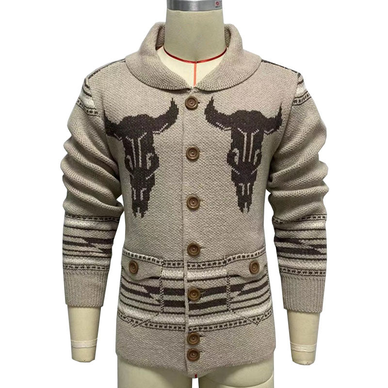 Men's Lapel Vintage Jacquard Knit Cardigan Jacket