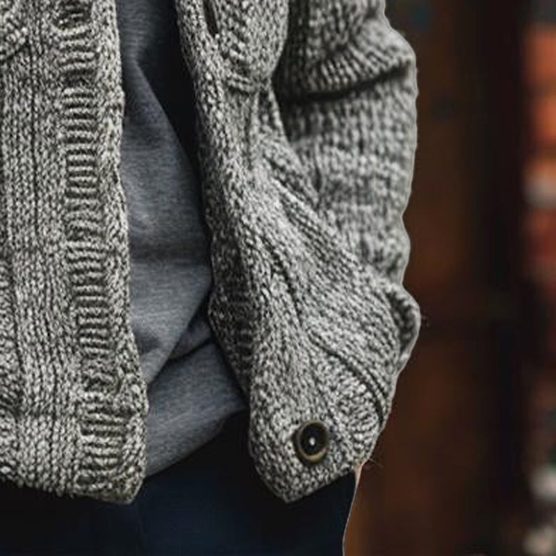 Men's Solid Color Striped Textured Hooded Knitted Cardigan