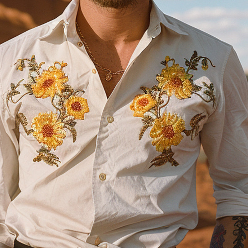 Lässiges Langarmhemd für Herren mit Blumenstickerei-Print 