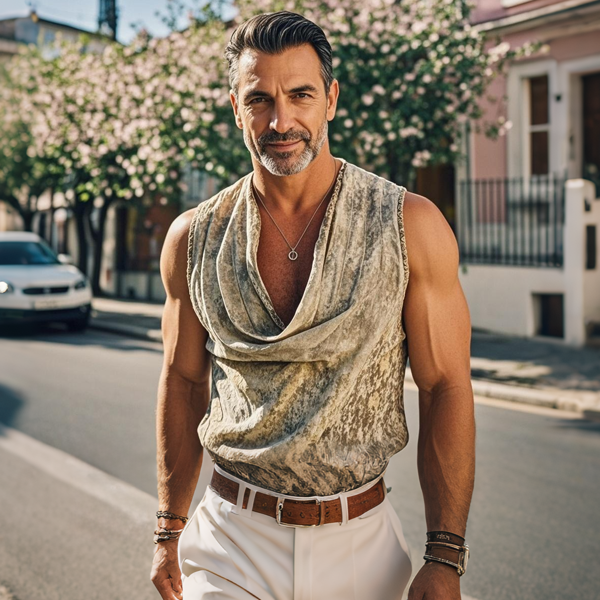 Men's fashionable casual pleated vest
