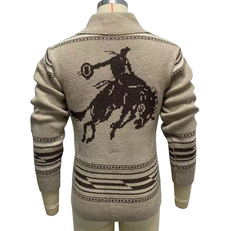 Men's Lapel Vintage Jacquard Knit Cardigan Jacket