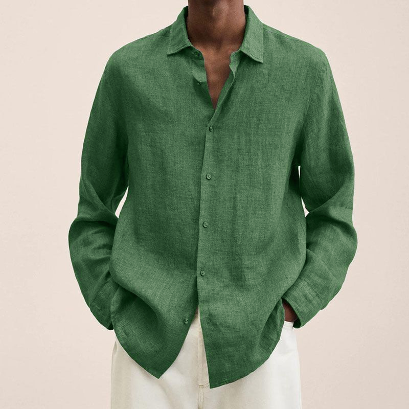 Men's Lapel Longs Sleeve Loose Fit Cotton And Linen Shirt