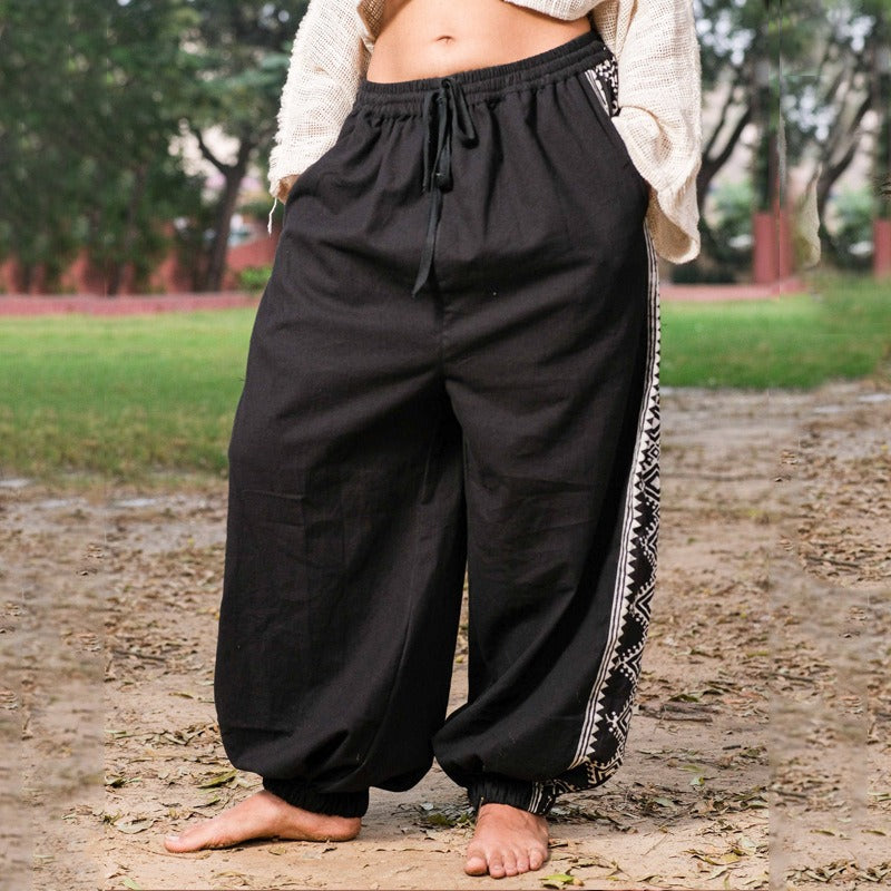 Men's fashionable and casual solid-colored cotton and linen trousers