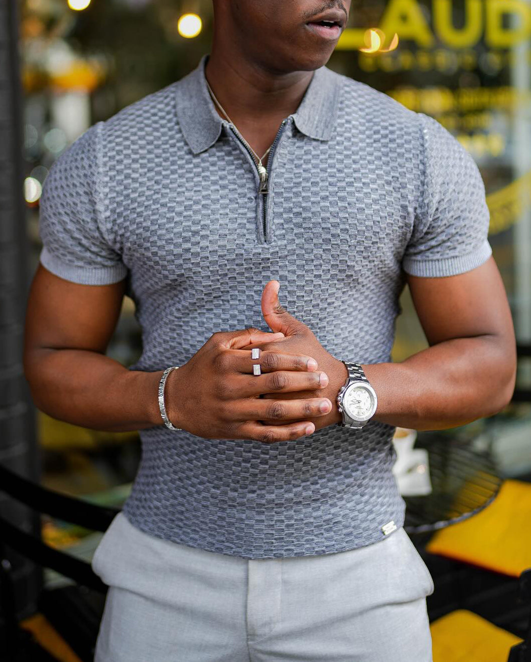 Men's fashionable casual geometric printed polo shirt