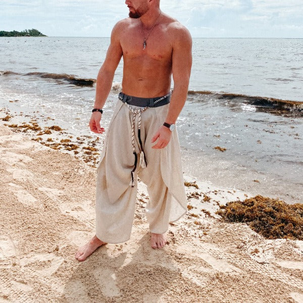 Men's fashionable and casual Bohemian-style cotton and linen trousers