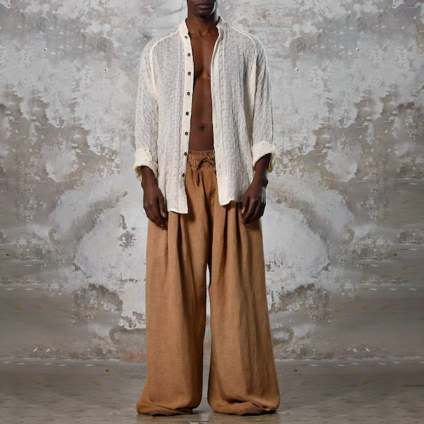 Chemise beige à manches longues pour homme, tendance et décontractée 