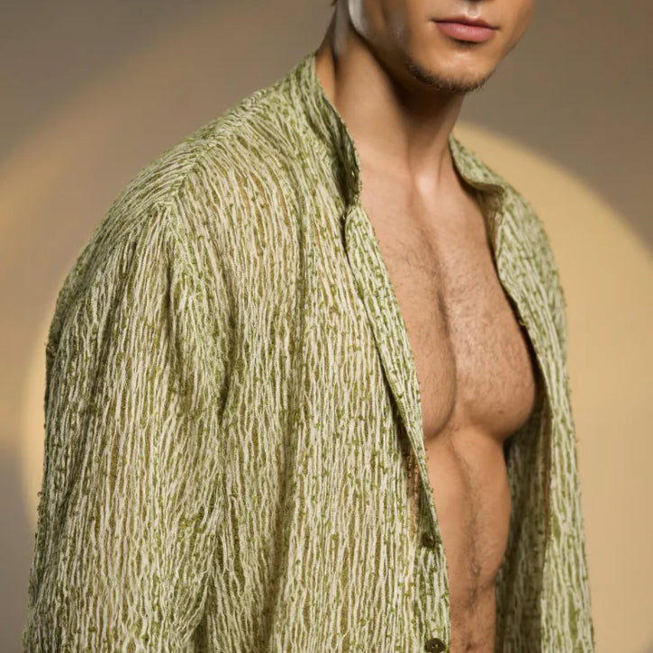 Men's fashionable and casual green long-sleeved shirt
