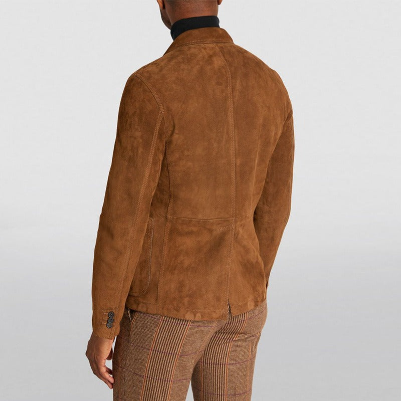 Men's fashionable casual brown suede jacket