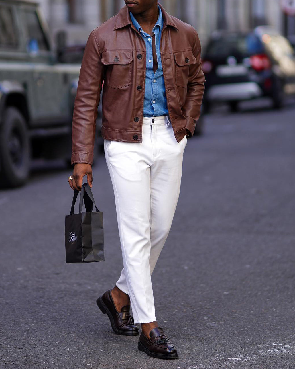 Men's fashionable and casual brown leather jacket