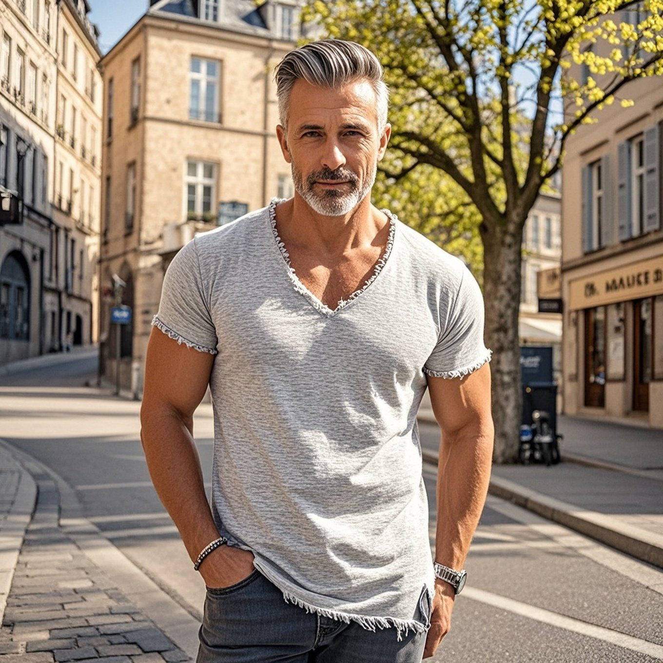 Men's fashionable and casual fringed short-sleeved T-shirt