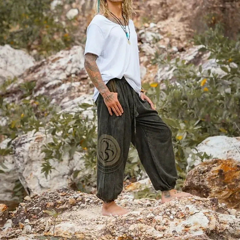 Men's ethnic-style patterned casual trouser pants and long pants