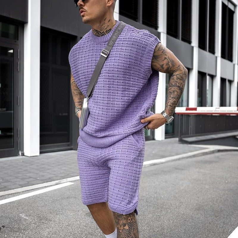 Modisches und lässiges lila Jacquard-Westenset für Herren