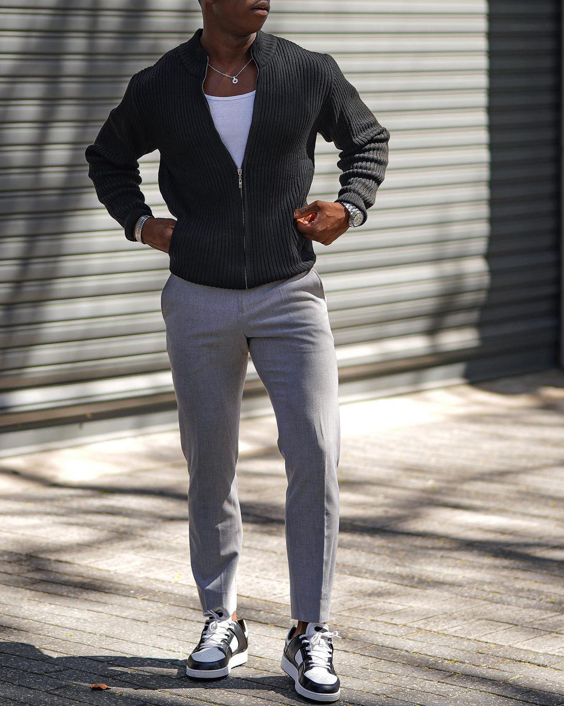 Men's fashionable casual black zipper cardigan