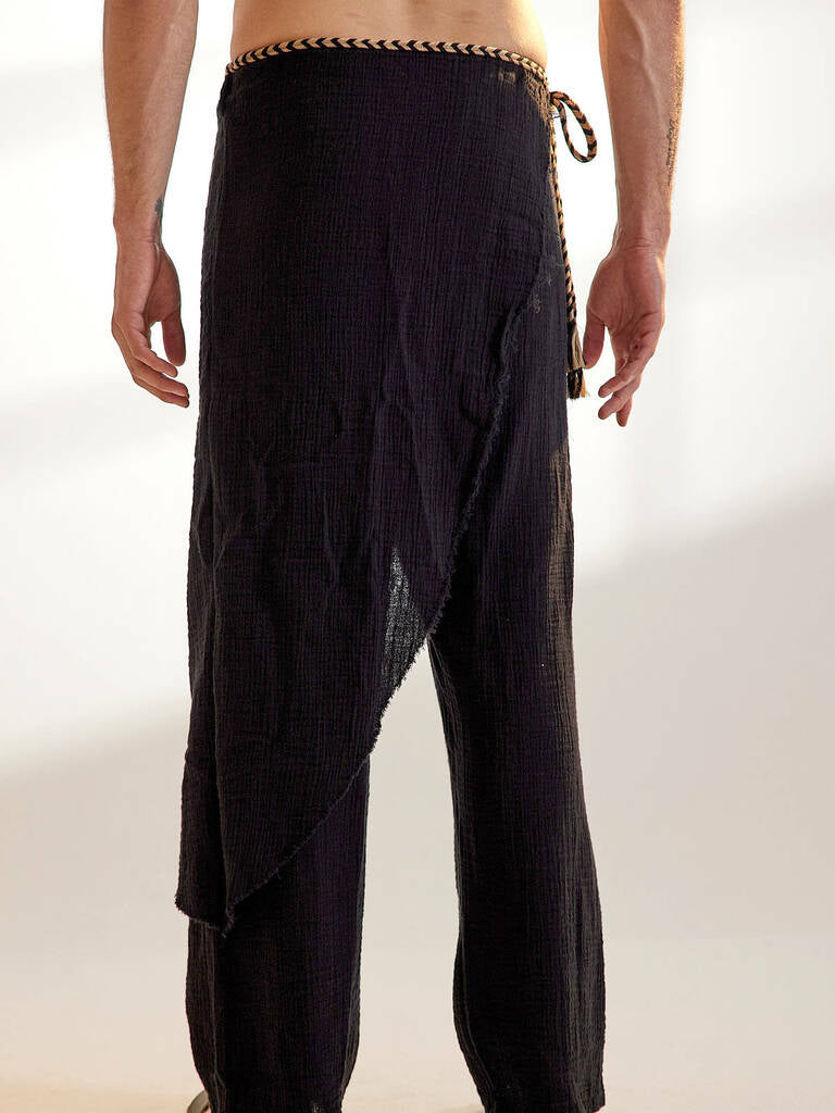 Men's fashionable and casual black linen trousers