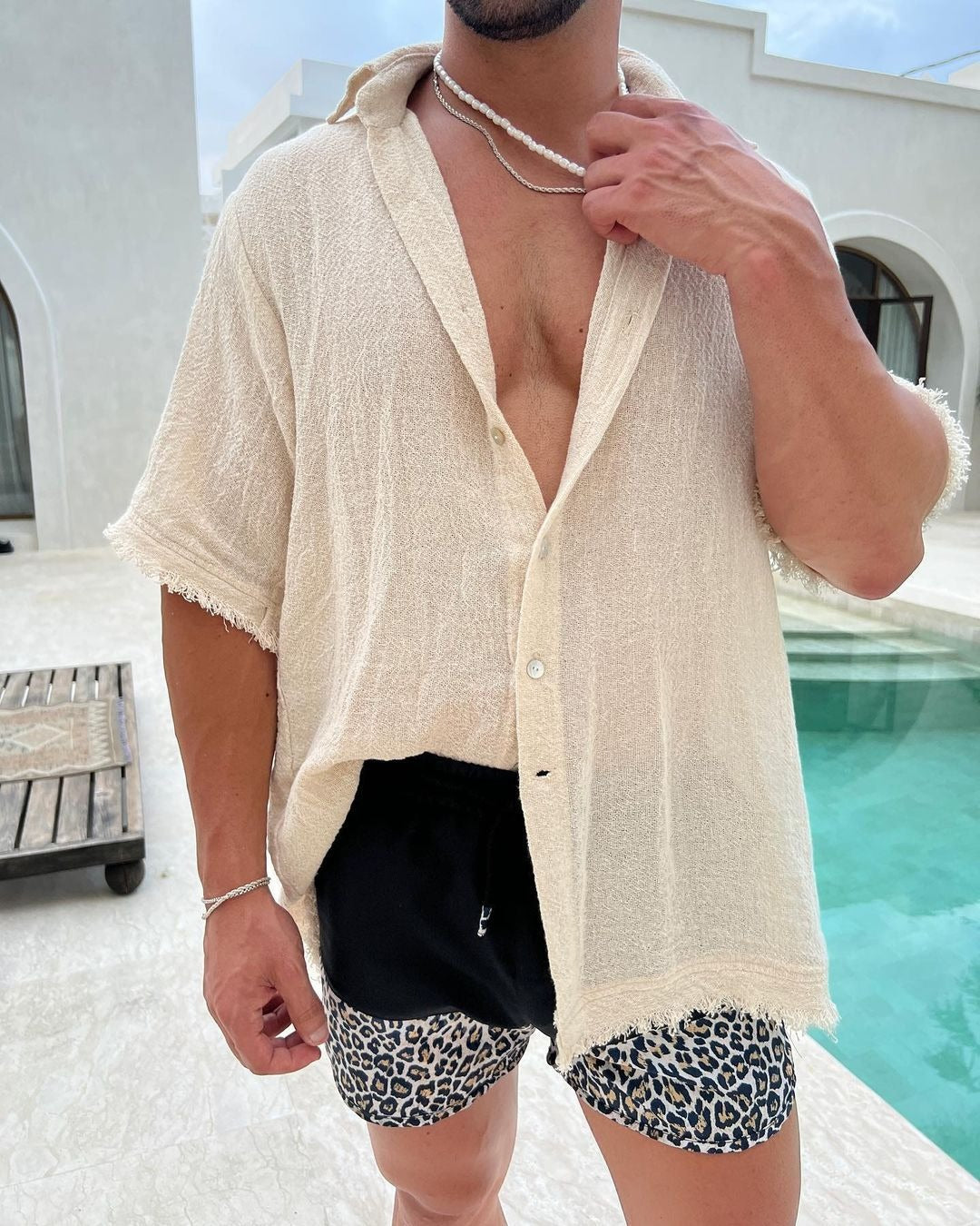 Chemise à manches courtes à franges décontractée et tendance pour homme
