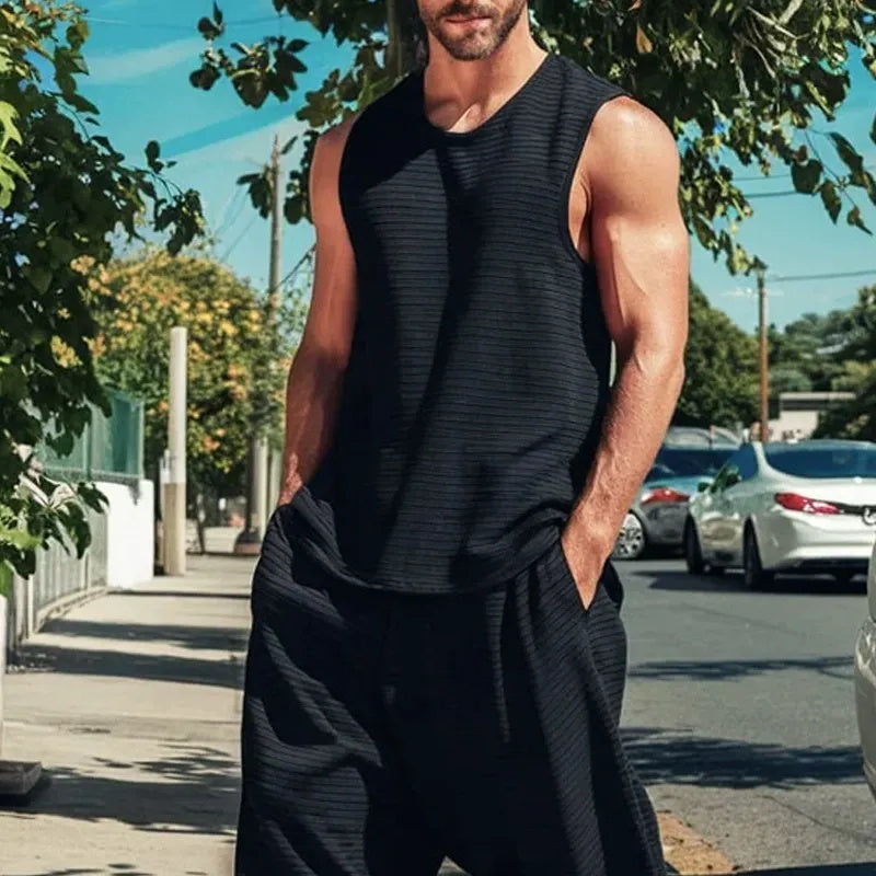 Ensemble gilet et pantalon décontractés sans manches pour homme