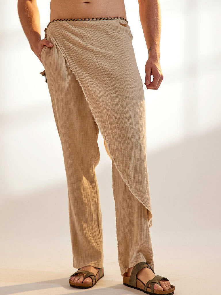 Men's fashionable and casual khaki linen trousers