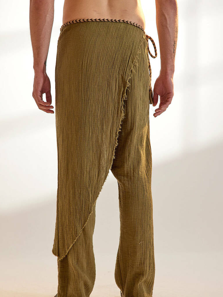 Men's fashionable and casual green linen trousers