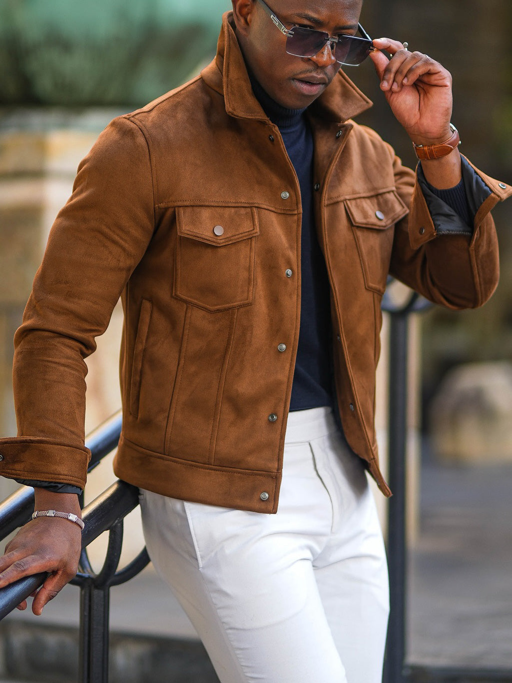 Men's fashionable casual brown suede jacket