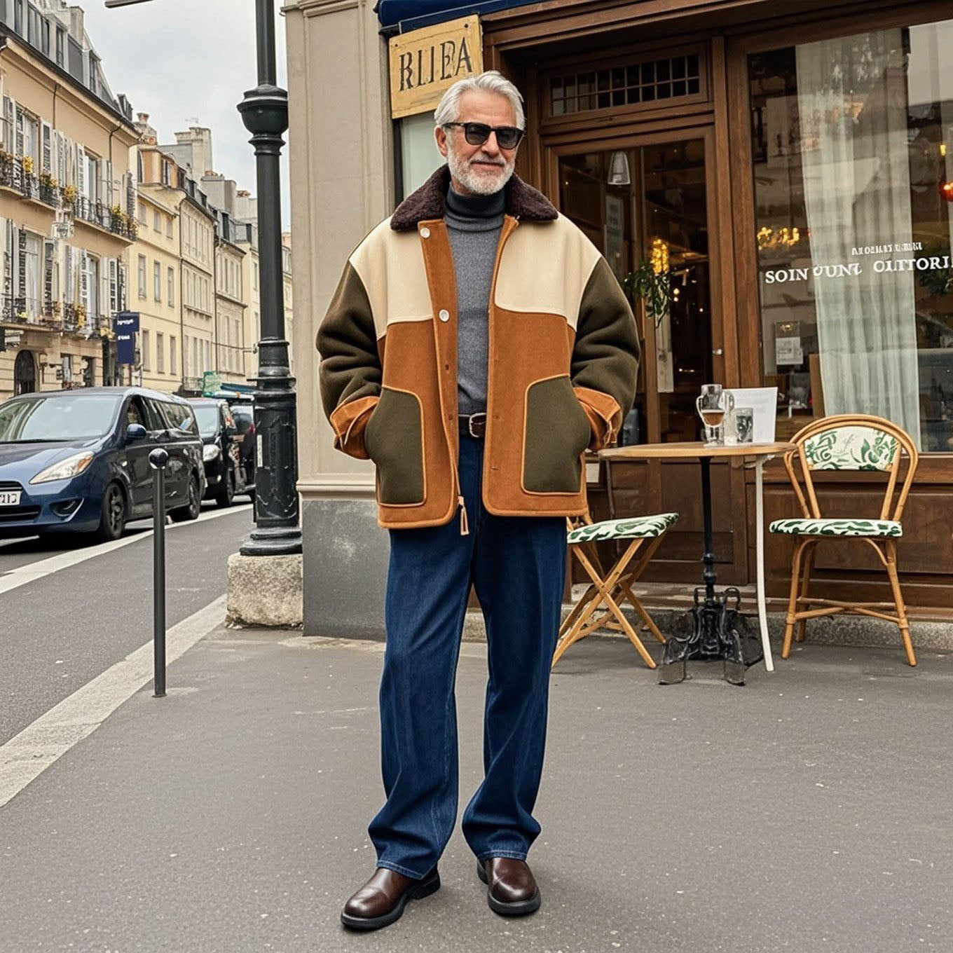 Veste à revers en daim bicolore tendance et décontractée pour homme
