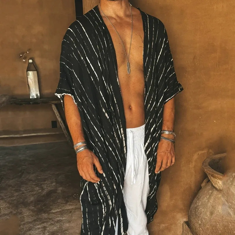 Men's fashionable casual geometric printed long gown coat