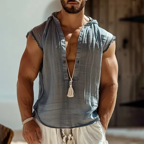 Men's Simple Linen Casual Sleeveless Tank Shir