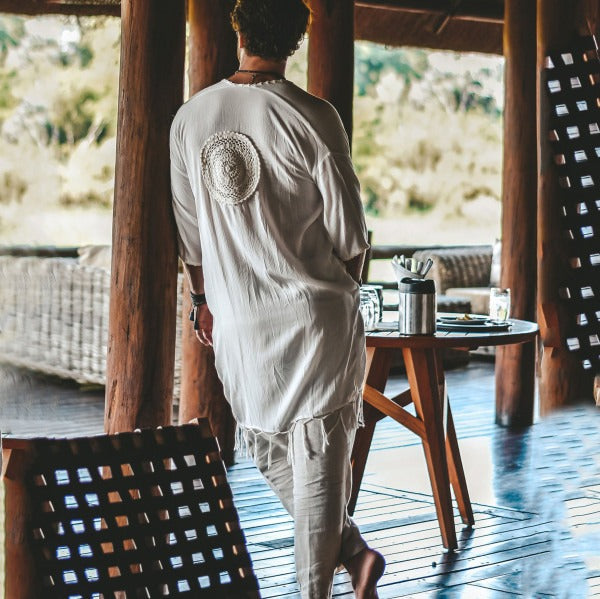 Men's fashionable casual Bohemian-style white fringed robe